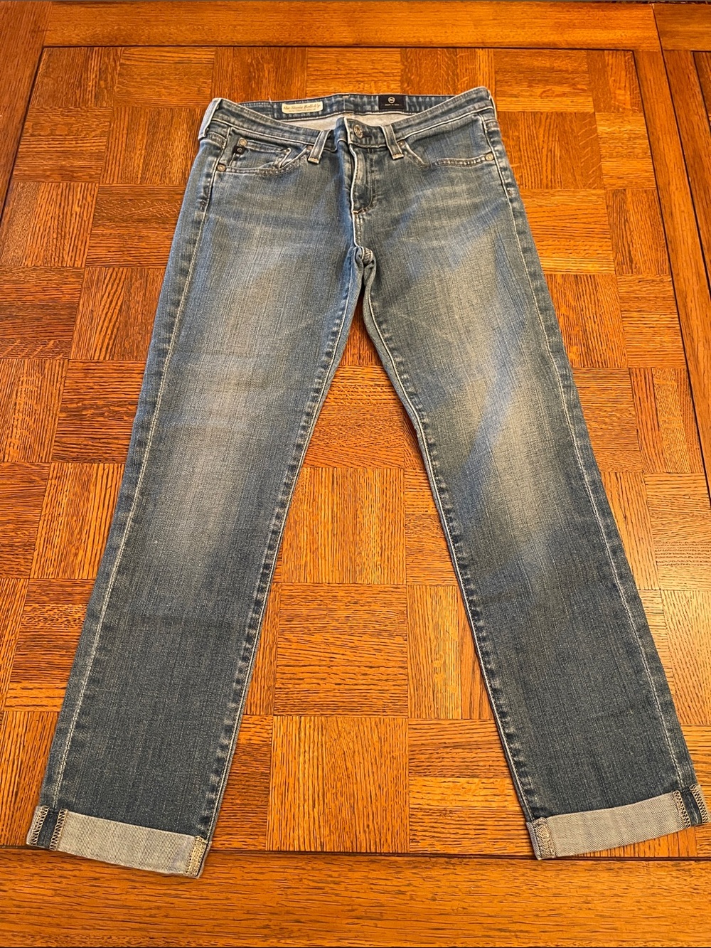 Ag Adriano Goldschmied The Stevie cropped roll up Light Blue Denim Jeans size 27